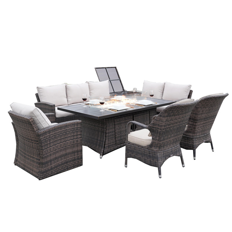 Ensemble de conversation en osier / rotin pour 8 personnes avec coussins Lonneke