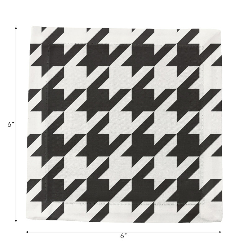 Hemstitch Cocktail 6" Linen/Cotton Blend Napkin, Black/White