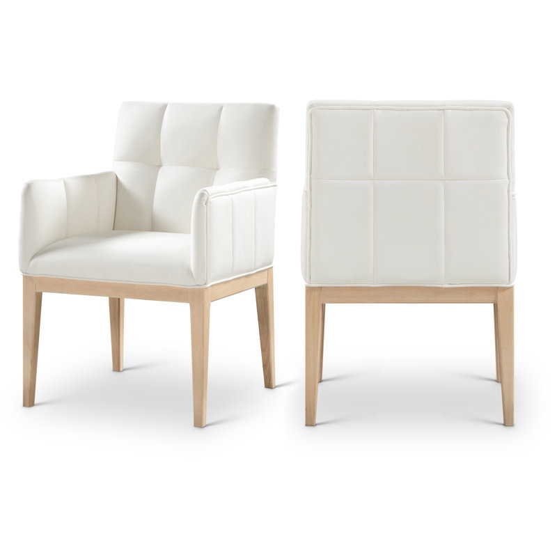 Adrian Vegan Leather Dining Arm Chair, Cream Vegan Leather, Natural