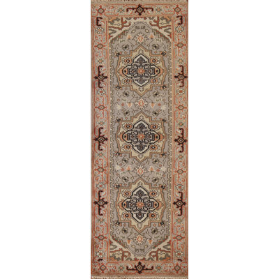 Geometric Traditional  Wool Runner Rug 3x8