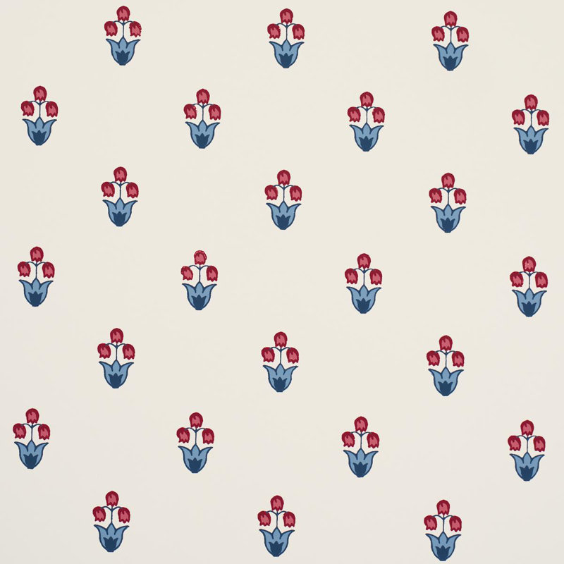 Moira Floral Wallpaper Roll, Taupe/Red/Blue
