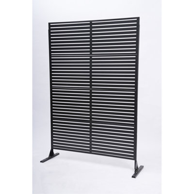 70.87" H × 46.06" W Black Metal Outdoor Privacy Screen, Freestanding Slatted Patio Screen, Decorative Fence Divider for Balcony Backyard Deck