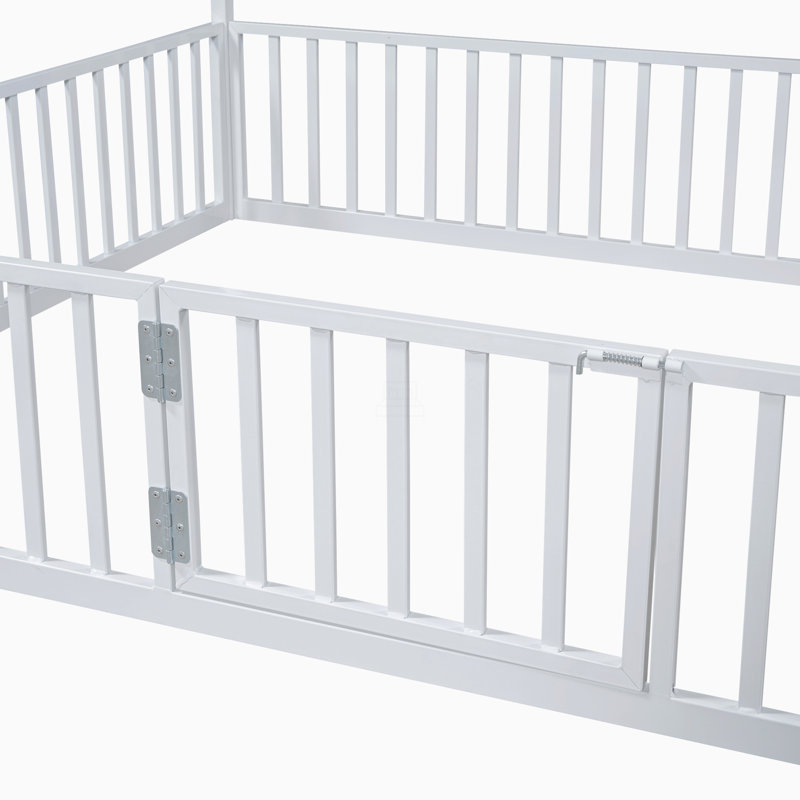 Lit double en métal avec clôture et porte, Blanc