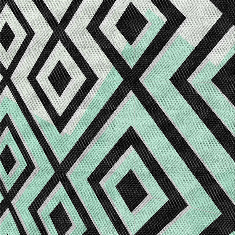 Laine tissée à la machine abstraite et polyester noir/blanc Tapis décoratif, Carré 6 pi