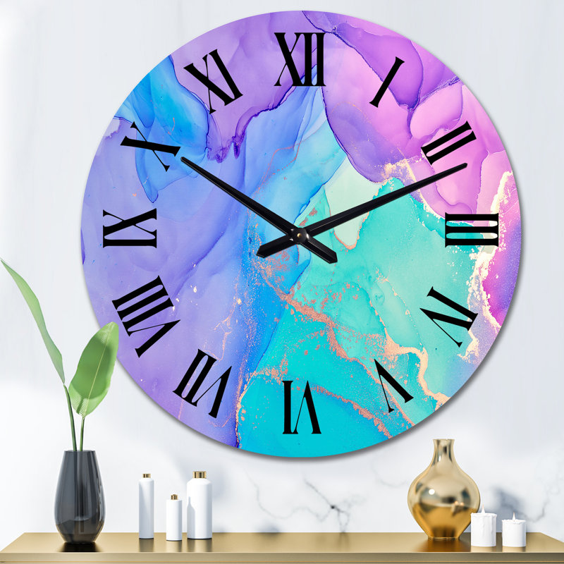 Horloge murale moderne infusée d'or bleu et mauve, Grand