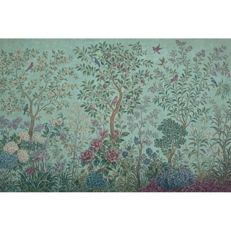 Papier peint botanique bleu sarcelle, 200 po x 120 po, Textured Non-Pasted