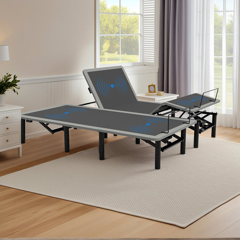 Base de lit réglable avec tête de massage et pied incliné, télécommande sans fil pour très grand lit, deux types de ports USB: Type-A et Type-C, veilleuse à DEL, 4 pieds réglables en hauteur Assemblage facile
