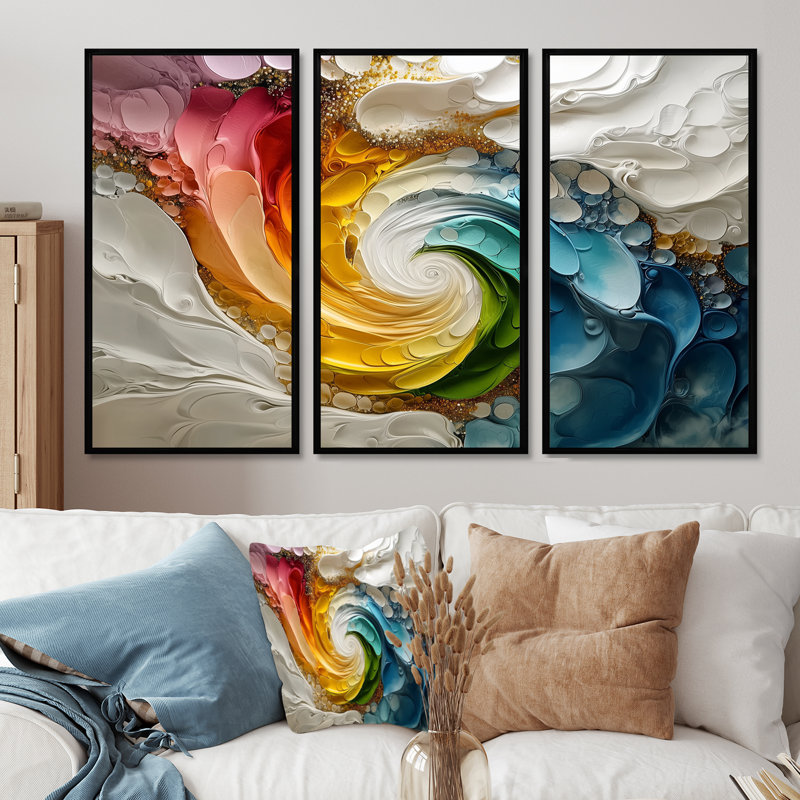 Ensemble de salon blanc et couleurs Vortex Of Life I - Abstract Spirals, Toile avec cadre flottant noir