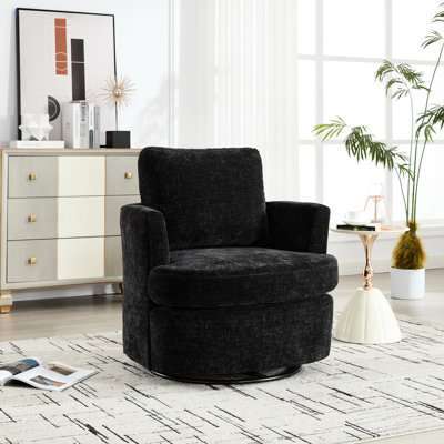 360 Degree Rotating Chenille Swivel Chair, Comfortable And , Adds Style To Office Or Home, Easy Assemble With Clear Parts, Metal Turntable, Black Main Color, Wood Material, 32.4 In Depth, Width,