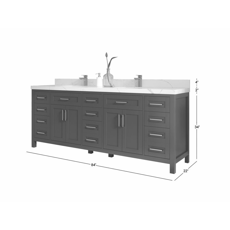 84 po Cambridge X P 22 po D Meuble-lavabo double en grain fin avec 2 po Quartz gris perle