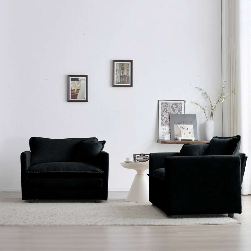 Ensemble de 2 chaises d'appoint, fauteuils rembourrés en chenille haut de gamme, chaises d'appoint de salon avec coussin décoratif, chenille noire