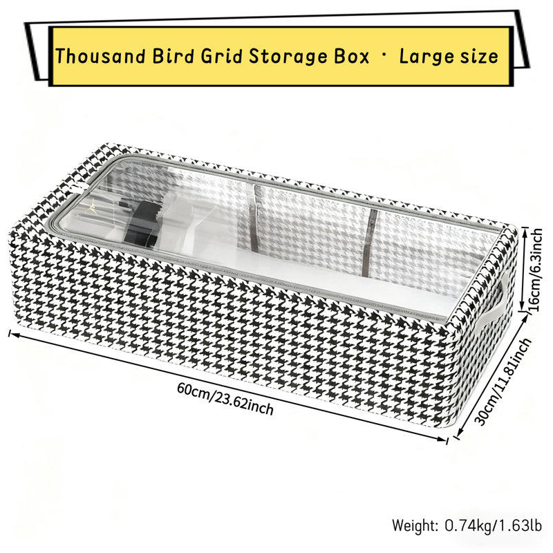 Thousand Bird Grid Storage Box · Large Size 5Pcs Extra Large Plaid Storage Bags With Clear View Lids, Heavy-Duty Solid Steel Frame, Foldable Design For Under Bed Clothes Shoe Toy Organizer, Stackable And Moisture Dust Mold Resistant