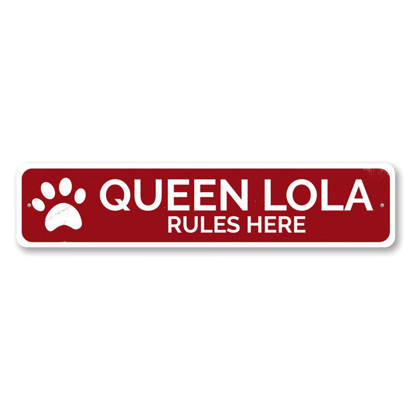 Plaque en aluminium «Queen Rules Here Pet», H 4 po x l 18 po x P 0,04 po
