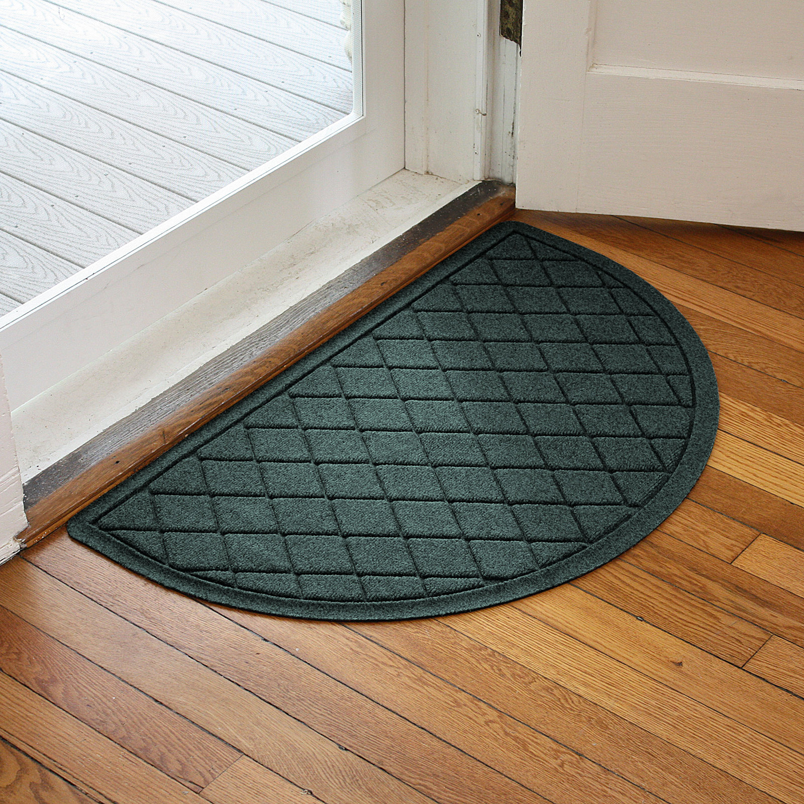 WaterHog Non-Slip Indoor/Outdoor Doormat, Evergreen, Semi-Circle 24" x 39"