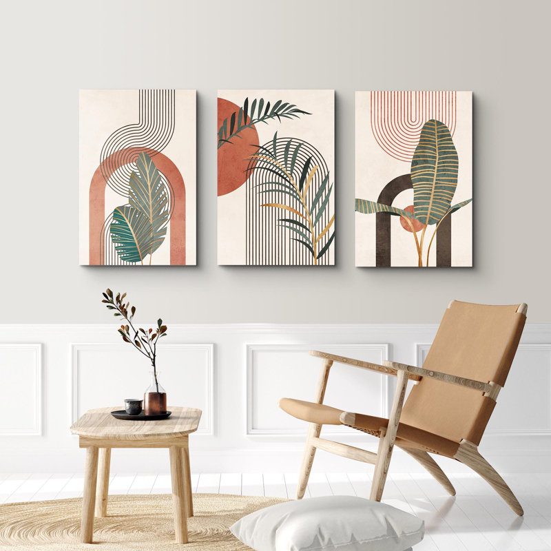 «Tropical Jungle Leaf», abstrait géométrique Mid-Century, Boho moderne, impression sur toile encadrée, Toile tendue