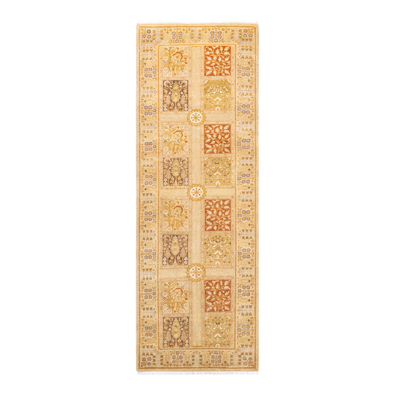 Ivory Hand-Knotted Wool Traditional Runner Rug