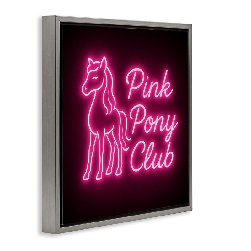 Cadre flottant néon rose Pony Club, design par Grotto Studios, H 18 po x l 18 po, Cadre flottant gris lustré