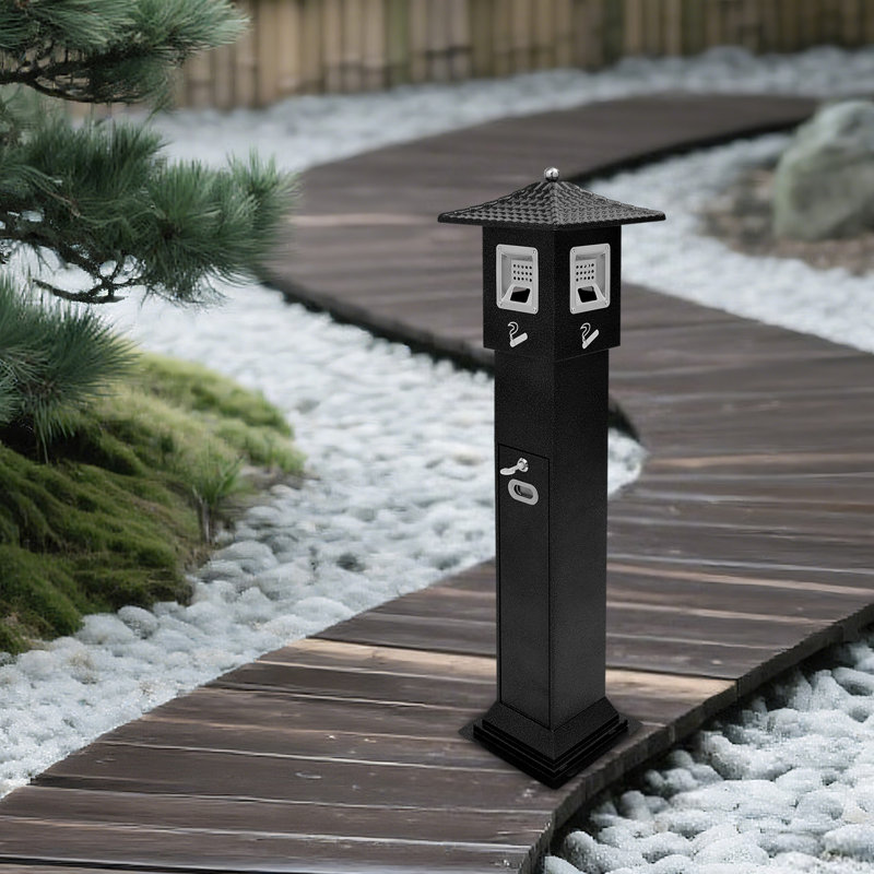 Standing Cigarette Butt Disposal Ashtray Cigarette Bin Lockable Cigarette Butt Disposal With Inner Bucket, Black