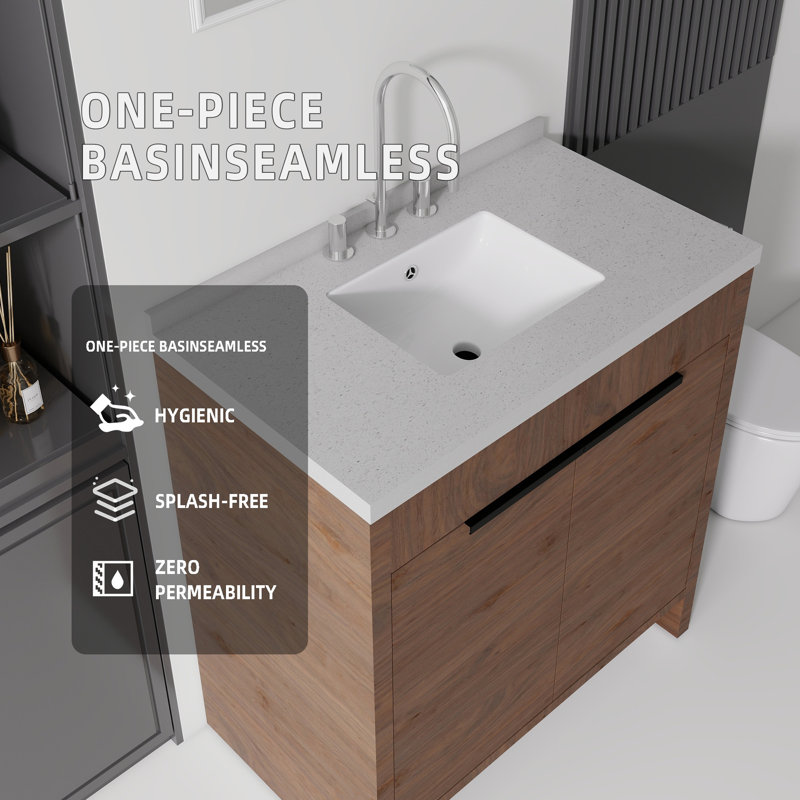 Meuble-lavabo autoportant avec lavabo, Light Brown, 36"