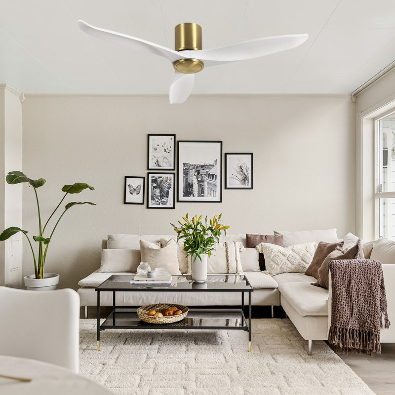 Ventilateur de plafond encastré en bois massif 52 po avec télécommande, 5226 tr / min, 52 po de largeur, Blanc