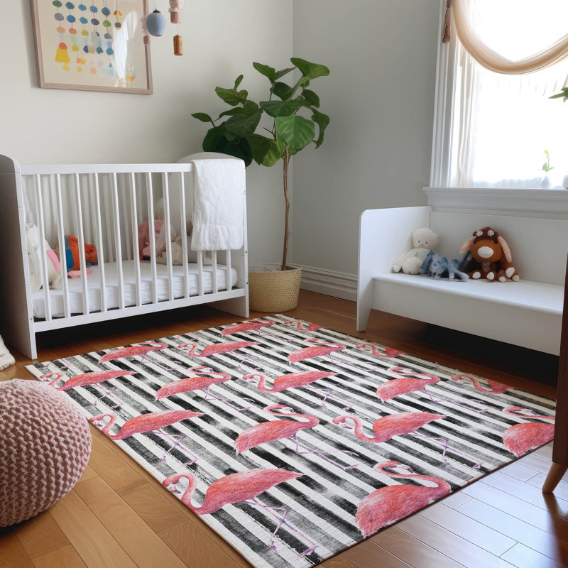 Tapis rose Cerrito AMF204 lavable à la machine de qualité supérieure, Rectangle 9 pi x 12 pi