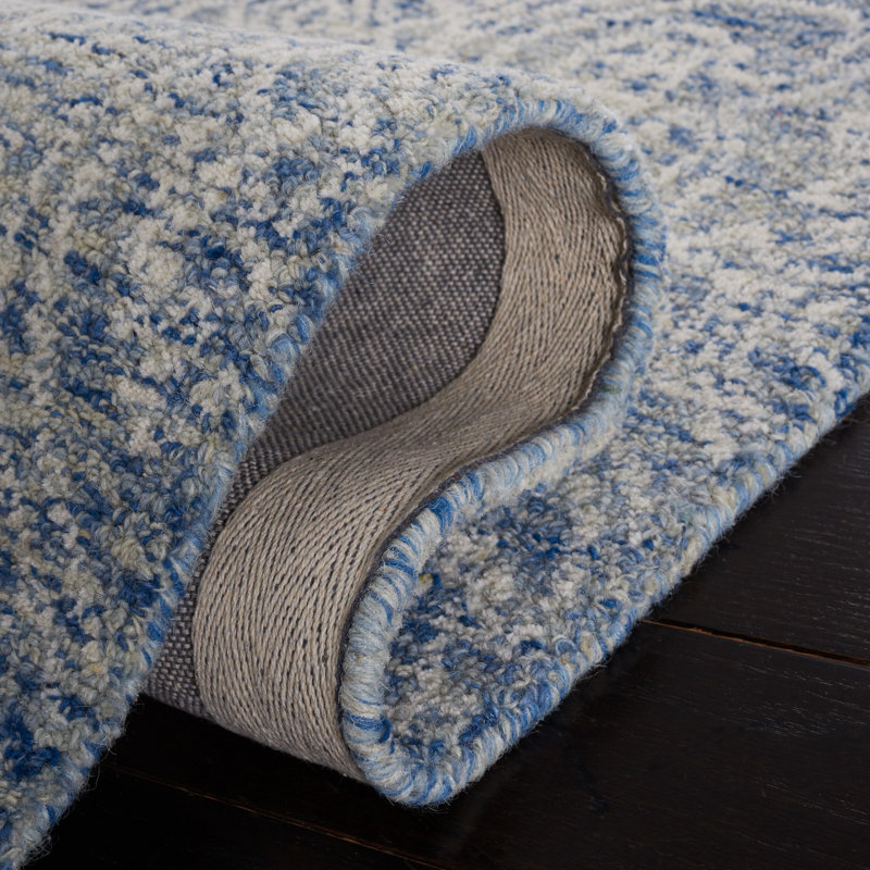 Blue and Ivory Hand-Tufted Wool 8' x 10' Area Rug