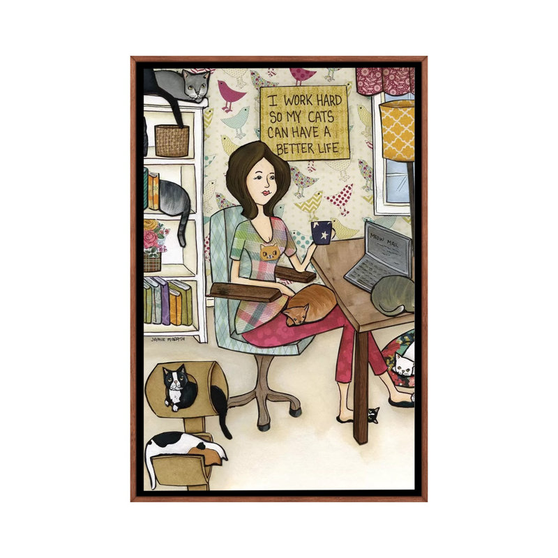 « Cats Better Life » par Jamie Morath-impression, H 40 po x l 26 po x P 1,5 po, Pas de tapis, Toile classique avec cadre brun