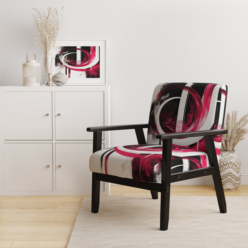 Fauteuil d'appoint et fauteuil moderne rembourrés dorés Art Deco I, Rouge / Blanc, Accoudoirs carrés noirs
