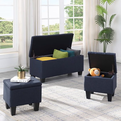Large Storage Ottoman Bench Set, 3 in 1 Combination Ottoman, Tufted Ottoman Linen Bench