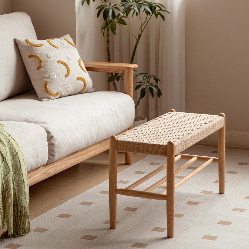 Solid Oak Assembled Shoe Bench with Shelf, 80cm, Oak Wood