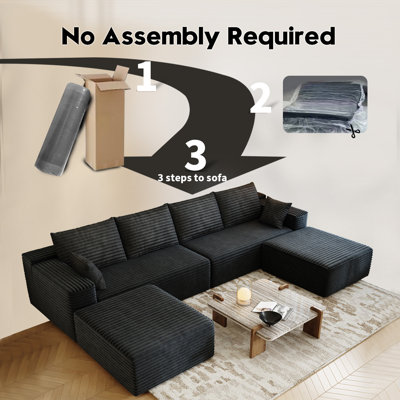 Canapé modulaire de 139,4 po, canapé minimaliste en forme de U avec 2 repose-pieds, canapé-lit convertible à siège profond moderne, tissu en velours côtelé moelleux, aucun assemblage requis, 6 places