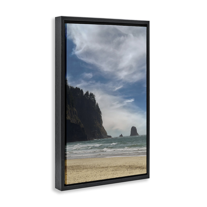 «Ocean Shore with Distant Cliff», art mural sur toile flottante, par Don Schwartz, Cadre flottant noir de jais