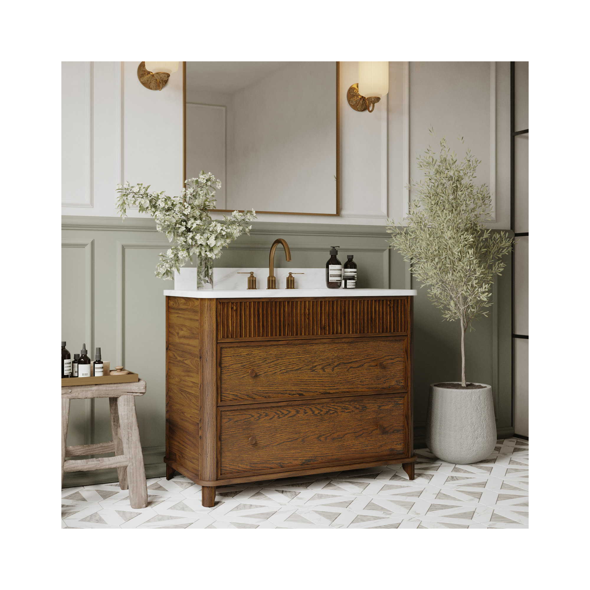 Kennedy Bathroom Vanity In Natural Enhanced Oak, Enhanced Brown Oak, 42"