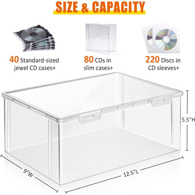 Boîte de rangement pour CD, organisateur de CD empilable en plastique transparent