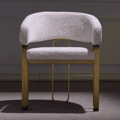 Boucle Barrel Dining Side Chairs With Arms