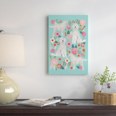 Collage floral golden doodle, impression sur toile tendue