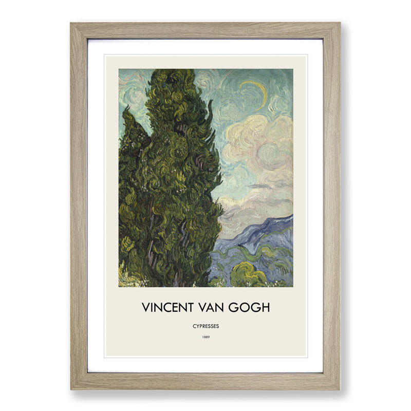 Cypresses by Vincent Van Gogh - 1 Piece Single Picture Frame Wall Art, 48cm H x 36cm W x 2cm D, Oak Framed