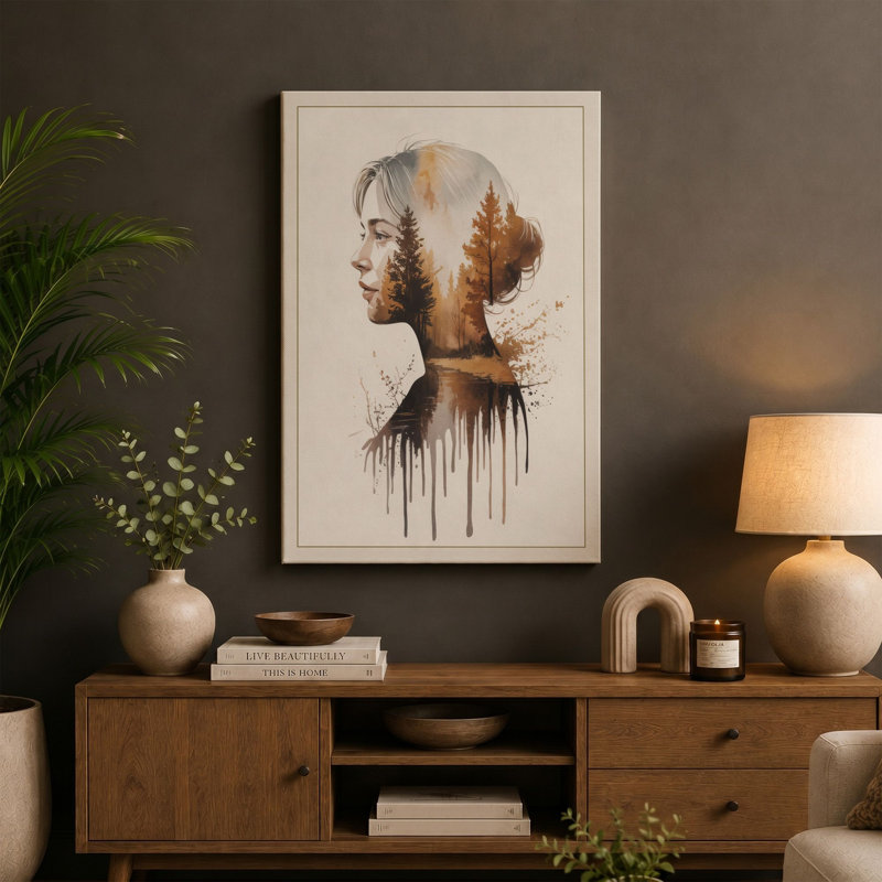 Autumn Mind Modern - Wrapped Canvas, 36x24 - 91.4 x 61.0 cm, Teal Border