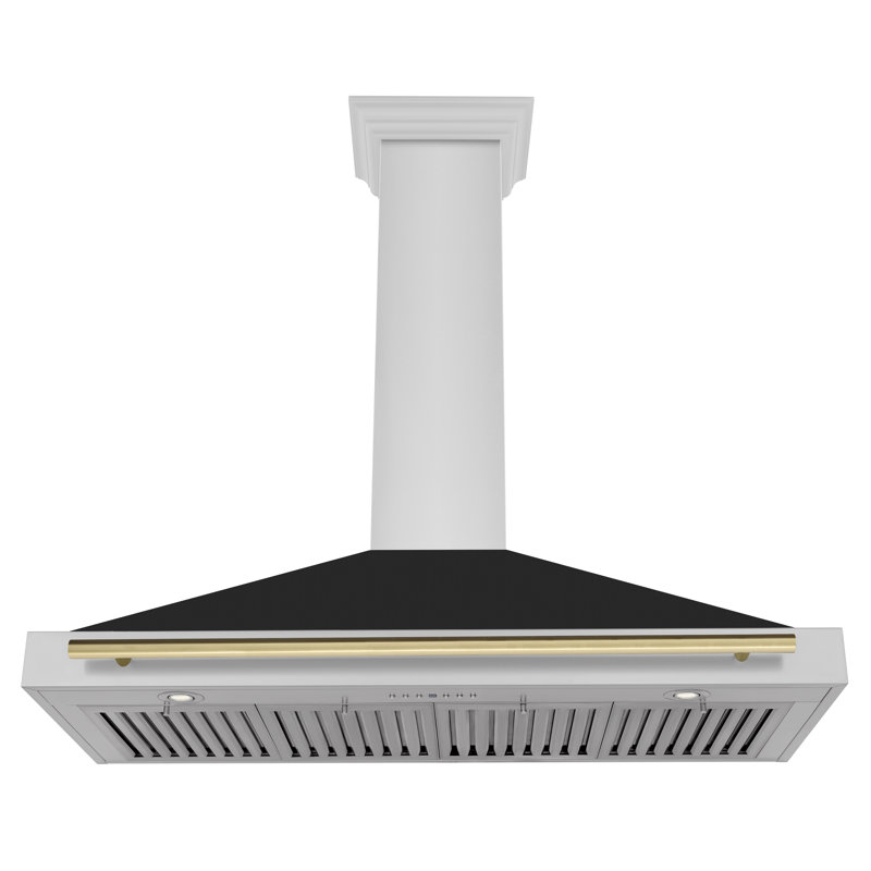 Zline 48 In. Autograph Edition Stainless Steel Range Hood With Black Matte Shell And Polished Gold Handle, Bronze