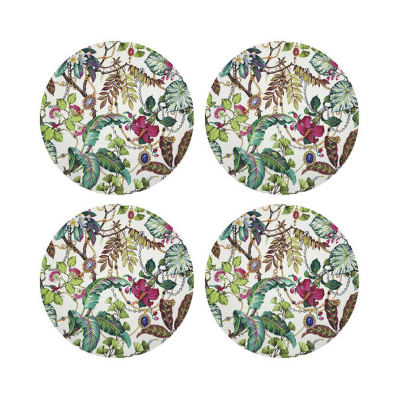 Plumeria Natural Vegan Leather Round Coasters, Natural