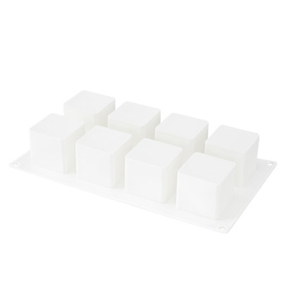 Restaurantware-Pastry Tek 8 Cavities Square Cupcake Pan, 1 Oven-Ready Square Mould - Flexible, Freezable, White Silicone Petit Four Mould, Easy Release, For Baking