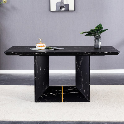 Table Marble Design - noire, 63,25 po x 34,8 po, 29,61 po, 128,82 lb, luxueuse pour recevoir des invités, salle à manger à installation simple 63 po x 35,4 po x 30 po, luxueuse et fonctionnelle