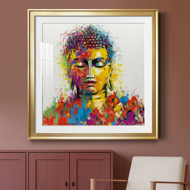 Bouddha - peinture encadrée, H 34,5 po x l 34,5 po x P 1,5 po, Papier encadré doré