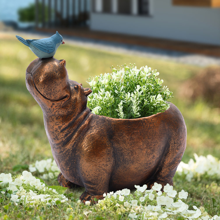 World Menagerie Handmade Hippo Statue Flowerpot Planter & Reviews