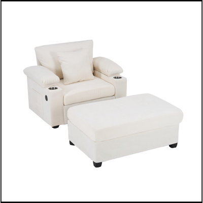 Chaise moderne surdimensionnée avec repose-pieds, porte-gobelets et ports de charge USB