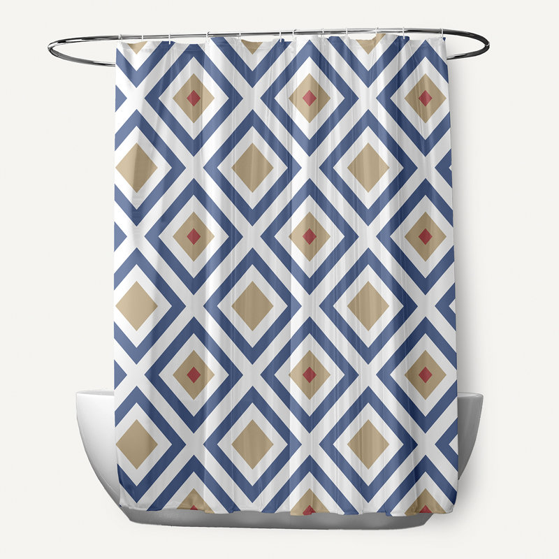 Rideau de douche simple géométrique Joshi, Bleu / Taupe