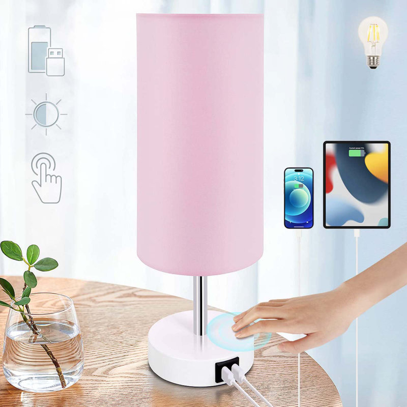 Desk Lamp with USB Port, White, Pink