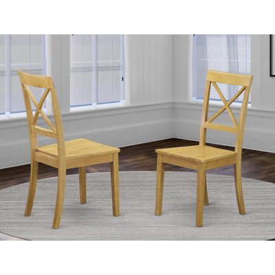  Boston Kitchen Dining Chairs - Cross Back Wooden Seat Chairs, Set of 2, Oak