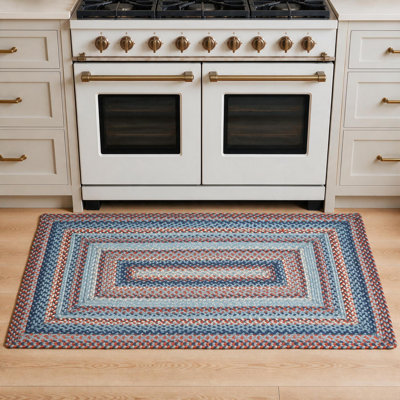 Tapis Cape Cod en jute tressé non pelucheux bleu/rouille