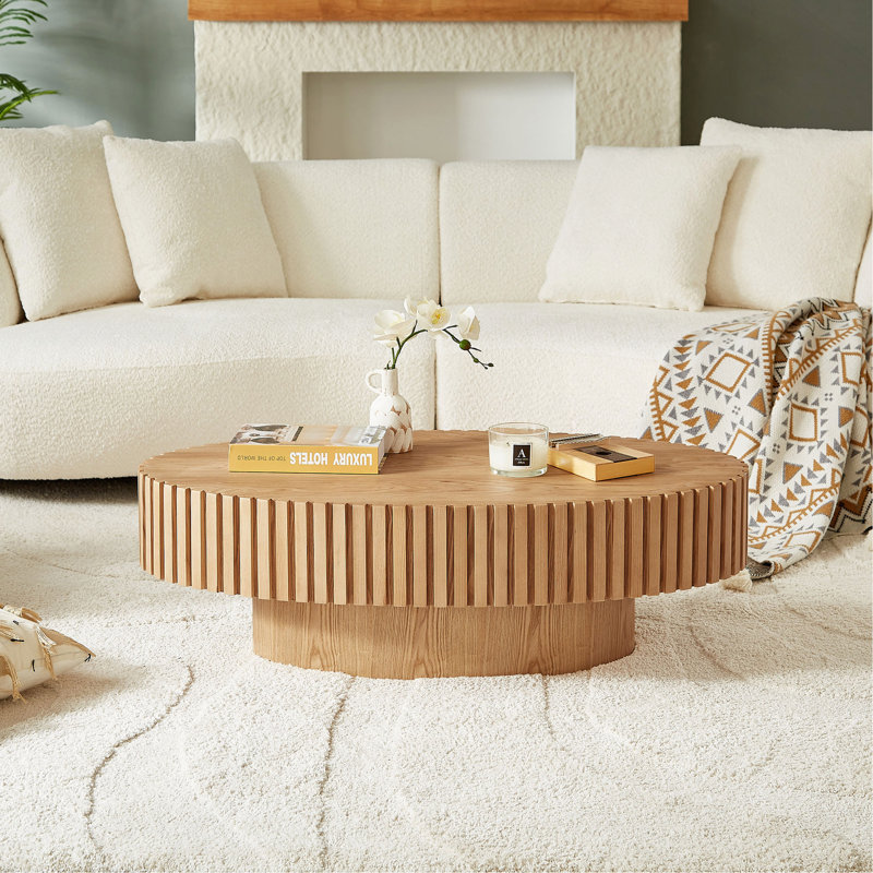 Table basse à tambour moderne de 43,7 pouces de style moderne fabriquée à la main par Ellipse